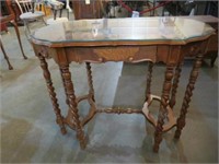 ANTIQUE INLAID TABLE W/ STRETCHER BASE 1 DRAWER