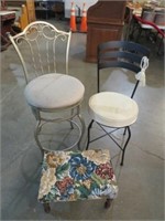 2 METAL PADDED STOOLS & OTTOMAN