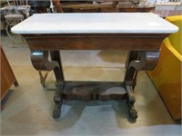 MARBLE TOP CLAWFOOT SOLID WOOD ENTRY TABLE