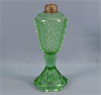 Green Cut & Etched Glass Whale Oil Lamp
