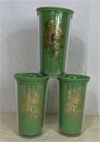 3 Vintage Gold Pinecone Insulated Plastic Tumblers