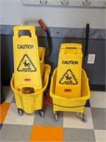 Mop Buckets with wet floor signs
