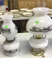Oil And Electric Lamps W/ Currier And Ives Shades