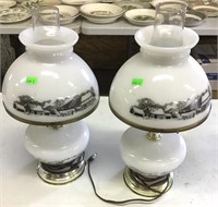 2 Currier And Ives Student Lamps