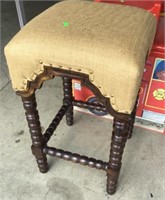 Upholstered Stool With Burlap