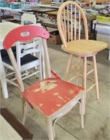 Wooden Painted Chair, Wooden Swivel Bar Stool