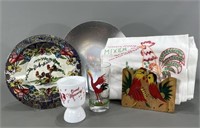 Assorted Rooster Items -Plate, Towel, Napkin, etc