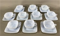Powder Blue Glass Coffee Cups w/Saucers -Square