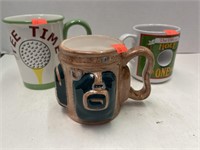 3 GOLF themed mugs.