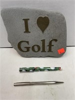 Golf stone & 2 pens.