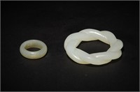 Chinese White Jade Loop & Jade Ring, 18th C#
