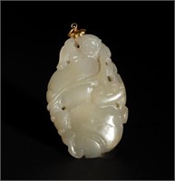 Chinese Carved Jade Monkey Pendant, 19th C#