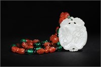 Chinese White Jade Xi Plaque Necklace, 18th C#