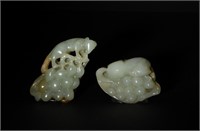 2 Chinese Carved Jade Grape Pendants, 19th C#