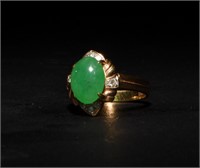 Chinese 18k Gold Ring with Jadeite & Diamonds