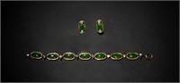 Chinese 18K Gold Bangle & Earring Set w/ Jadeite