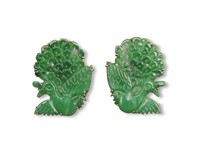 Pair of Chinese Jadeite Peacock Earrings