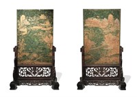 Pair of  Spinach Jade Table Screens, Early 19th C#