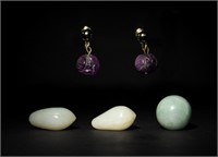 Chinese Earrings, Jade, Jadeite Beads, Qing
