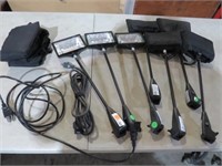 7 STAGE LIGHTS W/COVERS & 2 POWER CORDS