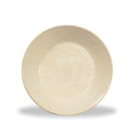 Chinese Shufu White Plate w/ Relief Carving, Yuan