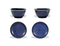 Chinese Blue Glazed Plates w/ Cups, 18th C#
