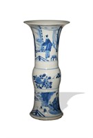 Chinese Blue & White Gu Vase w/ 6 Figures, Kangxi