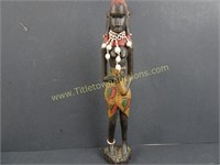African Carved Painted Wooden Statue 12" Tall