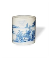 Chinese Blue & White Brush Pot, Republic