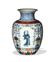 Chinese Blue & White Vase w/ Colors, 19th C#