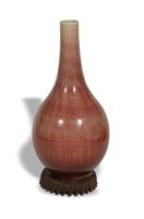 Red Glazed Dan Vase w/ Hardwood Stand, 18th C#