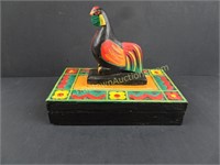 Wooden Carved and Painted Rooster and Flower Box