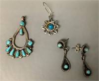 Pair Turquoise Earrings Pendant & Single Earring