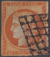 France Stamp #7 Used Type I with thins CV $360