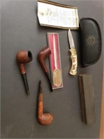 Knife, stone, pipes
