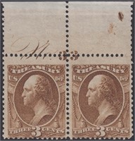 US Stamps #O74 Mint NH Pair, top margin with plate