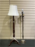 2 floor lamps  Mahogany finished tripod lamp with