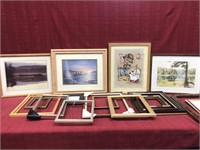 12 misc. frames with no glass and 4 framed