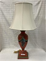 Modern painted wooden lamp with silk shade