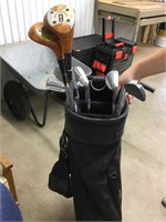 Golf bag with vintage golf clubs