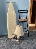 Vintage Lamp, Black Bar Stool,  Ironing board more