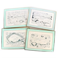 4 Framed Defunct MLB Stadium Lithos with Historica