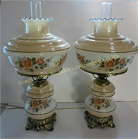 (2) Hurricane style glass shade and base lamps