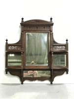 Antique carved wood mirrored wall shelf