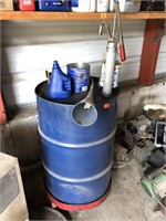 Oil Barrel w/ pump & funnels