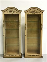 Pair of vintage wall-hanging curio cabinets