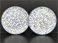 Pair of blue & white mosaic plates