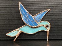 Copper & blue slag glass hummingbird