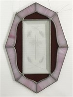 Pink stained glass cross wall hanging decor piece