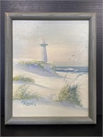 Coastal lighthouse original signed painting